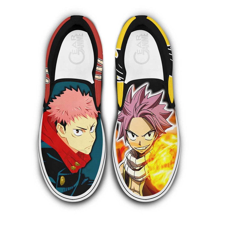 Yuji Itadori and Natsu Dragneel Slip-On Shoes Canvas Custom Anime Shoes