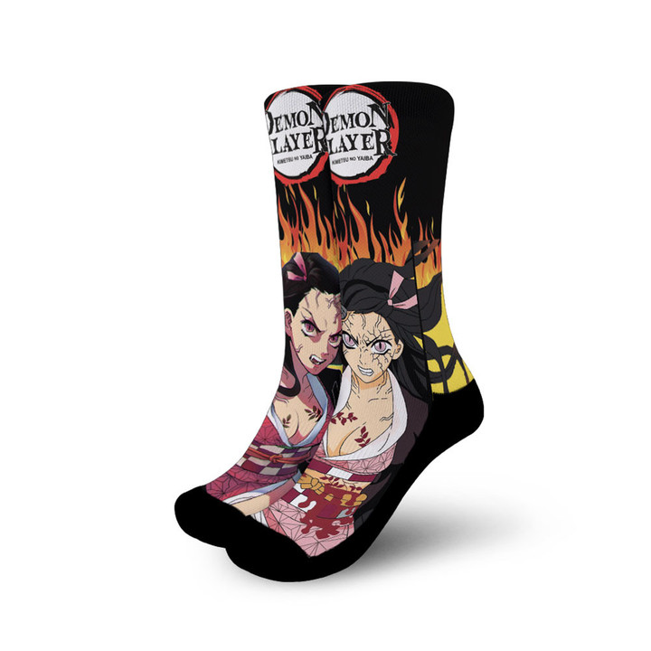 Nezuko Full Demon Form Socks Demon Slayer Custom Anime Socks Flames Style