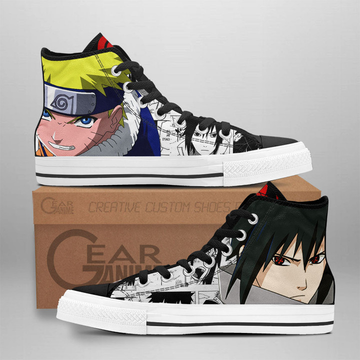Sasuke Uchiha and Nrt Uzumaki High Top Shoes Custom Anime Sneakers Mix Manga