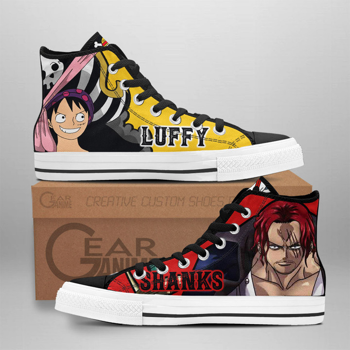 Shanks and Luffy High Top Shoes One Piece Red Custom Anime Sneakers Gear Anime
