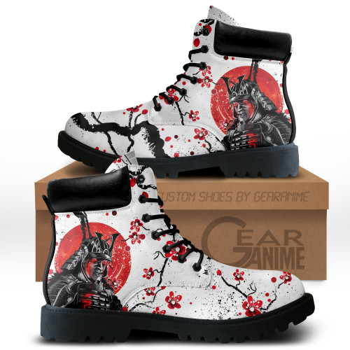 Japan Samurai Red Sakura Boots Anime Custom Shoes PT1508