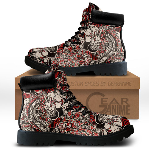 Japan Red Dragon Pattern Boots Anime Custom Shoes PT1508
