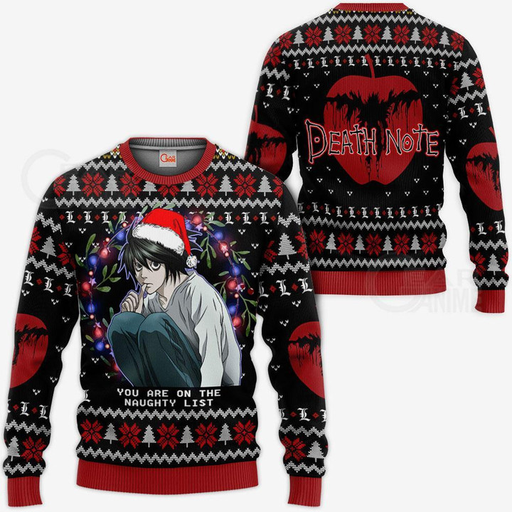 L Lawliet Ugly Christmas Sweater Death Note Anime Xmas Gift VA11 - 1 - GearAnime