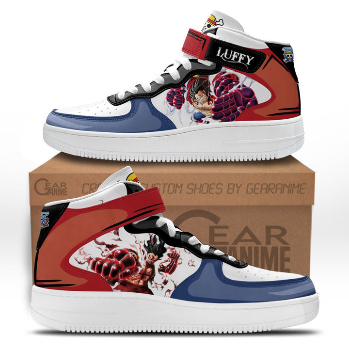 Luffy Gear 4 Sneakers Air Mid Custom One Piece Anime Shoes for OtakuGear Anime