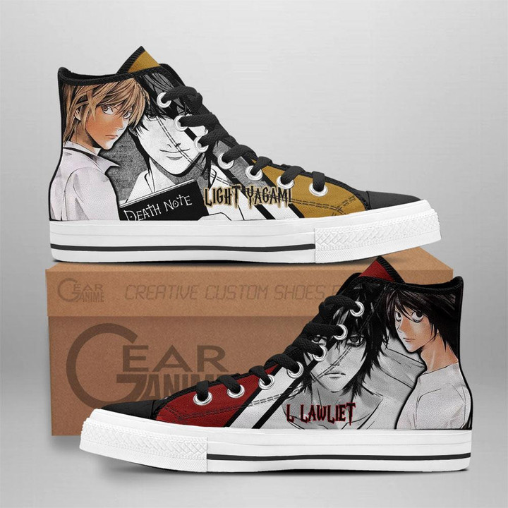 Light Yagami and L Lawliet High Top Shoes Custom Death Note Anime Sneakers - 1 - GearAnime