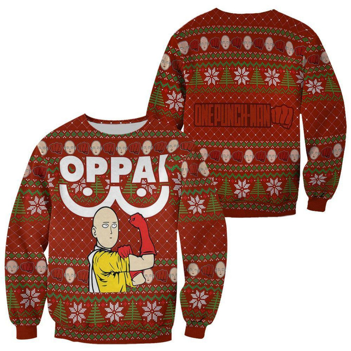Saitama Oppai Ugly Christmas Sweater Xmas Gift - 1 - GearAnime