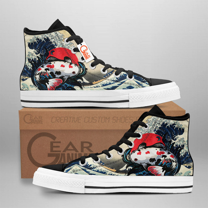 Japanese Kanagawa Great Wave Koi Fish High Top Shoes Custom Sneakers HA2706 Gear Anime