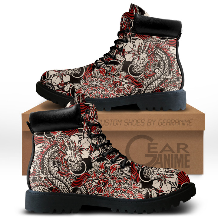 Japan Red Dragon Pattern Boots Anime Custom Shoes PT1508Gear Anime