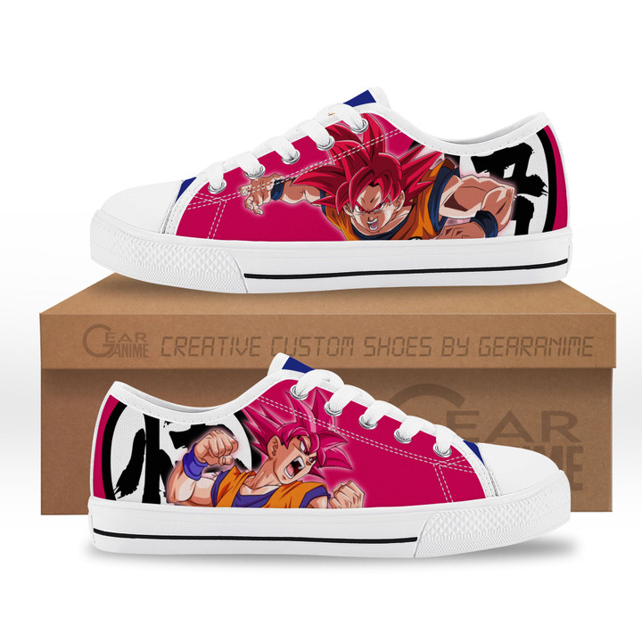 Goku Super Saiyan God Kids Sneakers Custom Low Top Shoes-Gear Anime