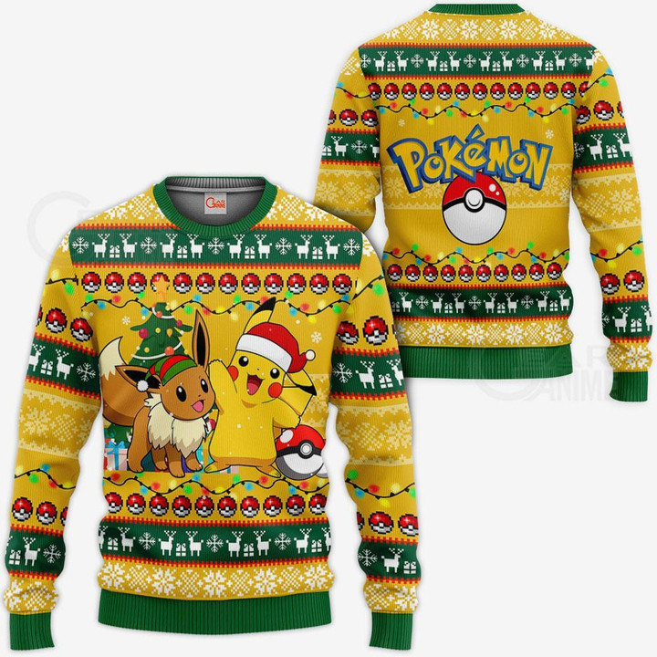 Pikachu Eevee Ugly Christmas Sweater Xmas Gift VA11 - 1 - GearAnime