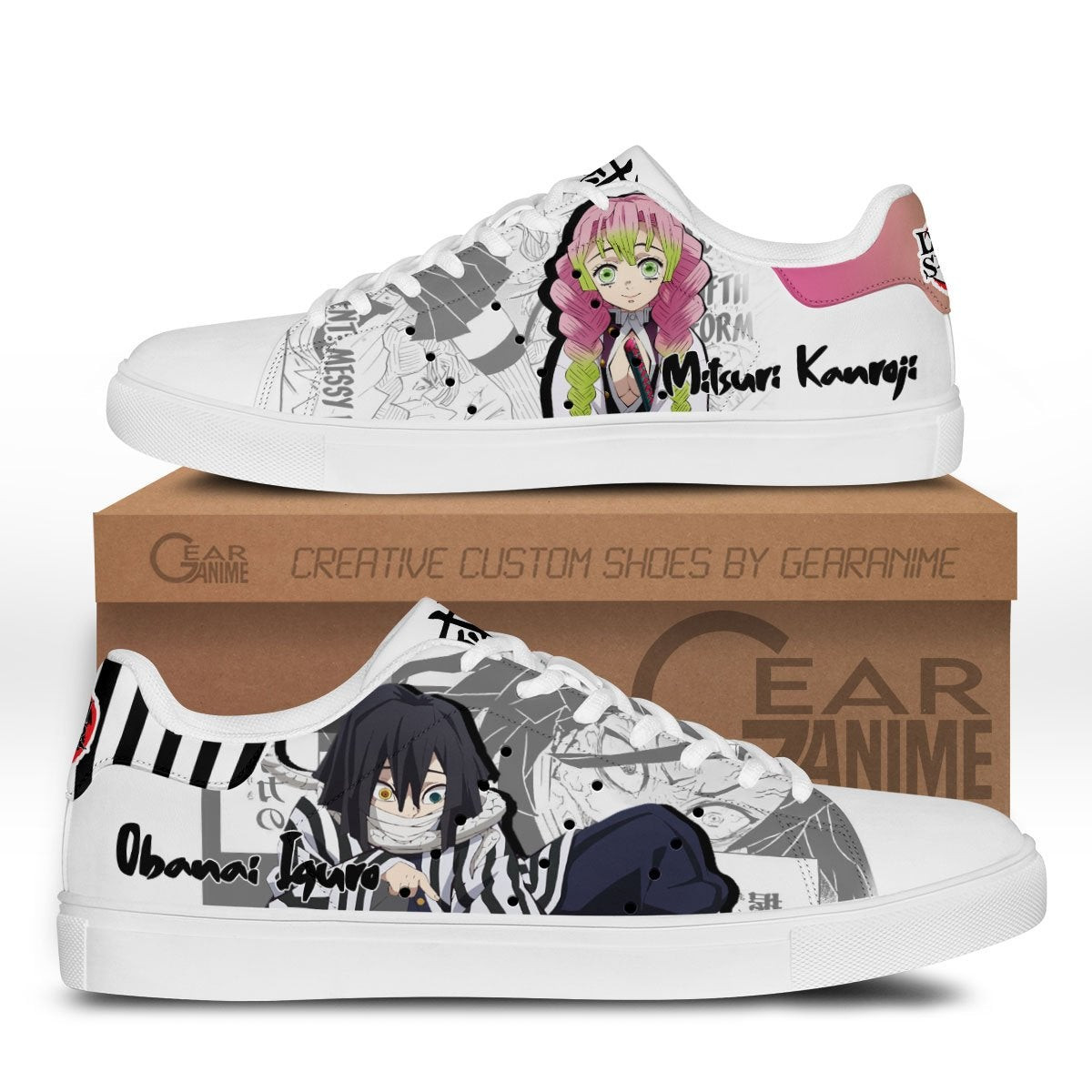 Demon Slayer Mitsuri and Iguro Skate Sneakers Custom Anime Shoes - 1 - GearAnime