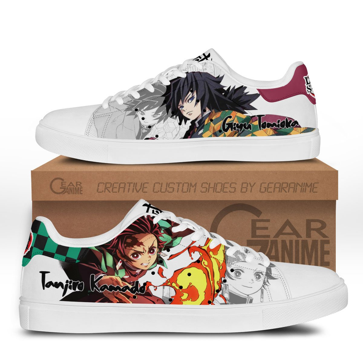 Demon Slayer Tanjiro and Giyu Skate Sneakers Custom Anime Shoes - 1 - GearAnime