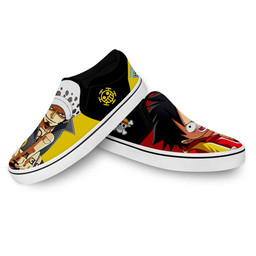 Luffy and Law Slip On Sneakers Custom Anime One Piece Shoes - 4 - GearAnime