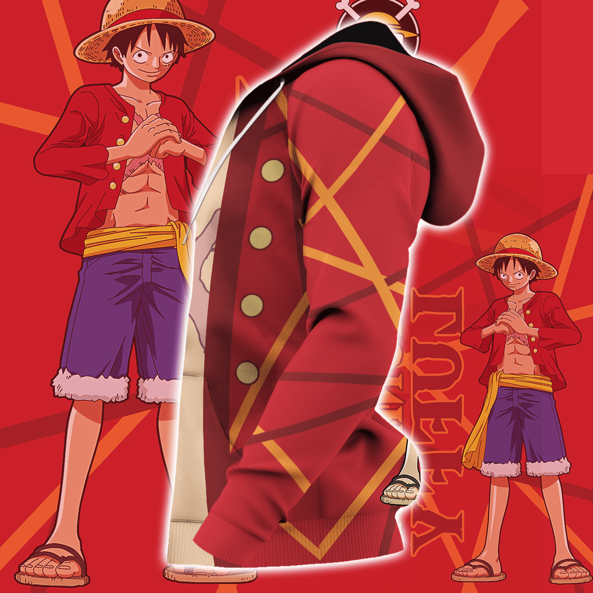 Luffy Zip Hoodie Cosplay One Piece Shirt Anime Fan Gift Idea VA06 -  One Piece - Angle 3