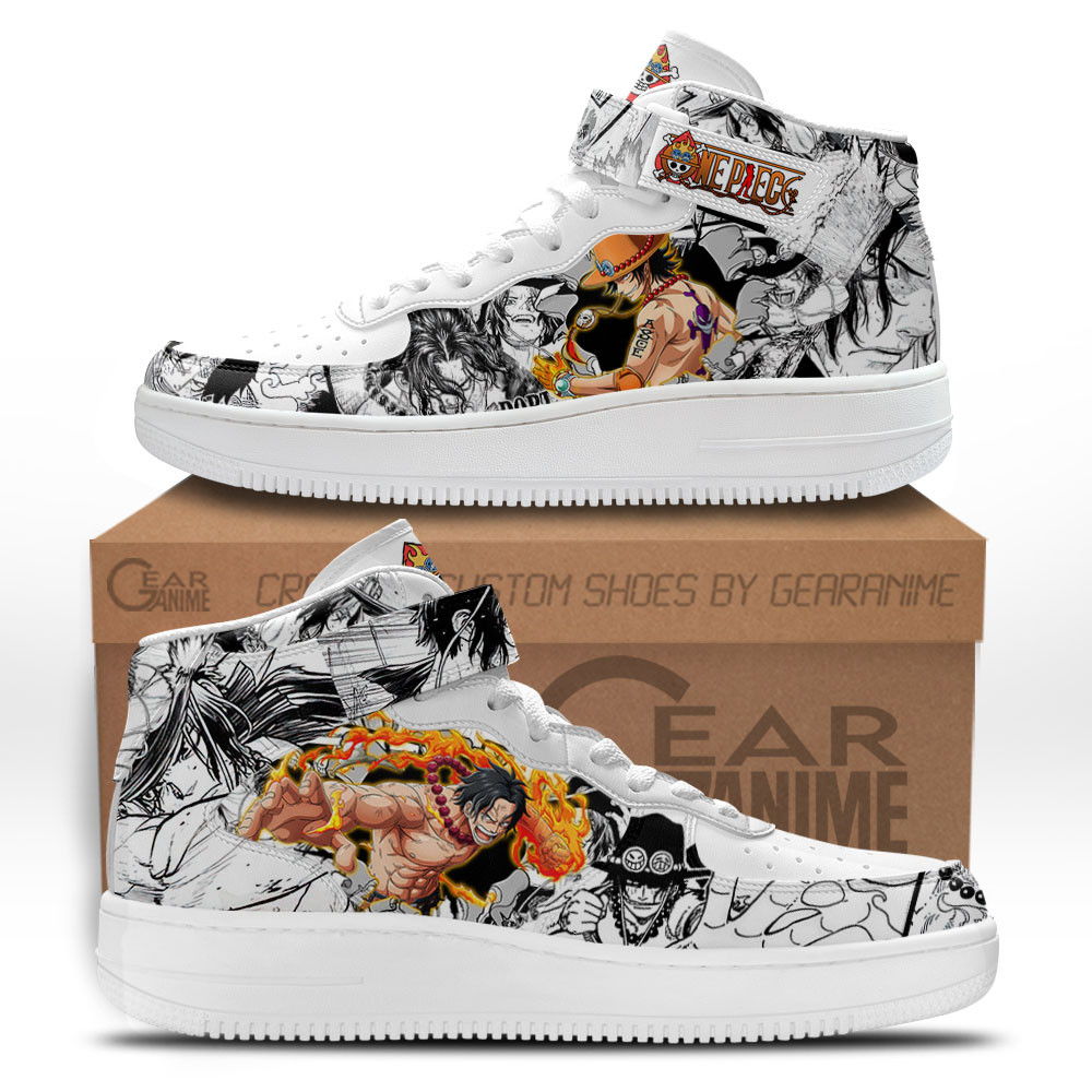 Ace Sneakers Air Mid Custom One Piece Anime Shoes Mix MangaGear Anime