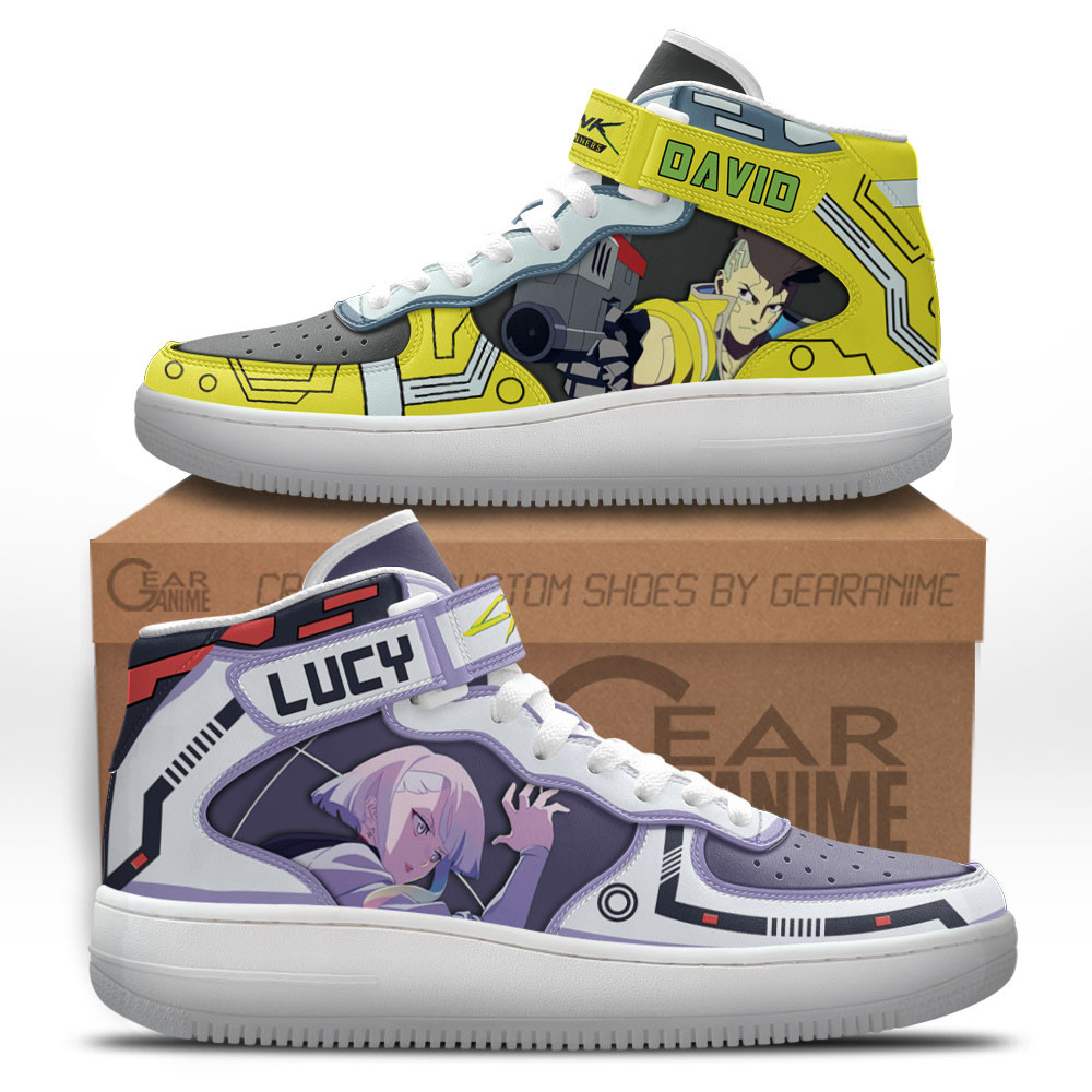 Cyberpunk David Martinez and Lucy Sneakers Air Mid Custom For Anime Fans Gear Anime