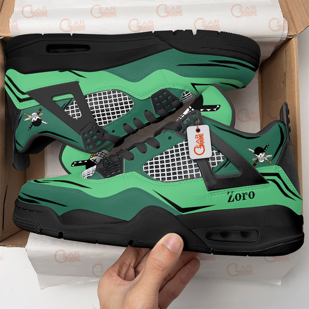 Zoro Retro 4 Leather Sneakers Pirate Hunter Custom Name -  One Piece - Angle 2