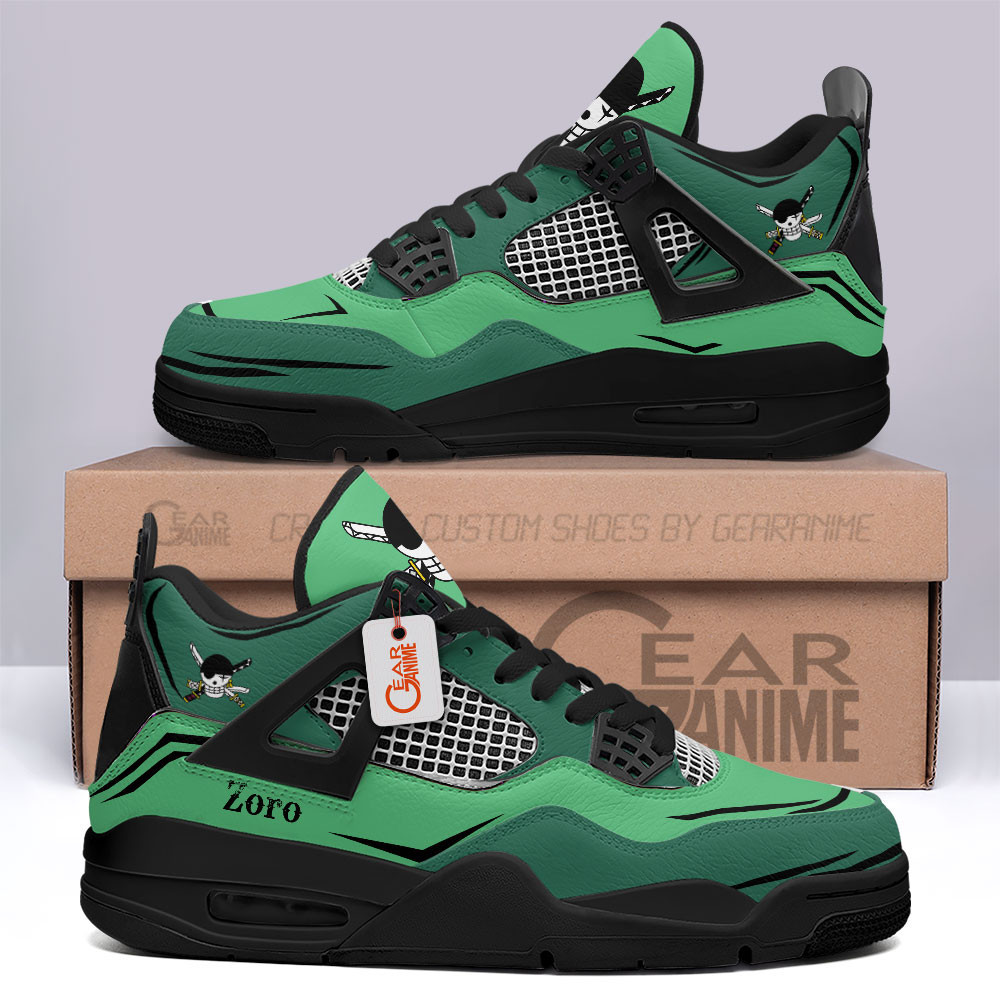 Zoro Retro 4 Leather Sneakers Pirate Hunter Custom Name -  One Piece - Angle 1