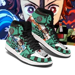 Tanjiro Water and Sun Breathing High-Top Leather Sneakers -  Demon Slayer: Kimetsu no Yaiba - Angle 2