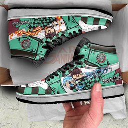 Tanjiro Water and Sun Breathing High-Top Leather Sneakers -  Demon Slayer: Kimetsu no Yaiba - Angle 3