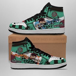 Tanjiro Water and Sun Breathing High-Top Leather Sneakers -  Demon Slayer: Kimetsu no Yaiba - Angle 1