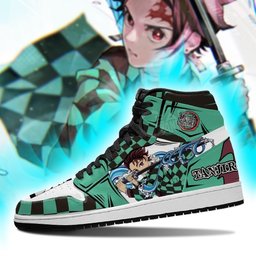 Tanjiro Water and Sun Breathing High-Top Leather Sneakers -  Demon Slayer: Kimetsu no Yaiba - Angle 5