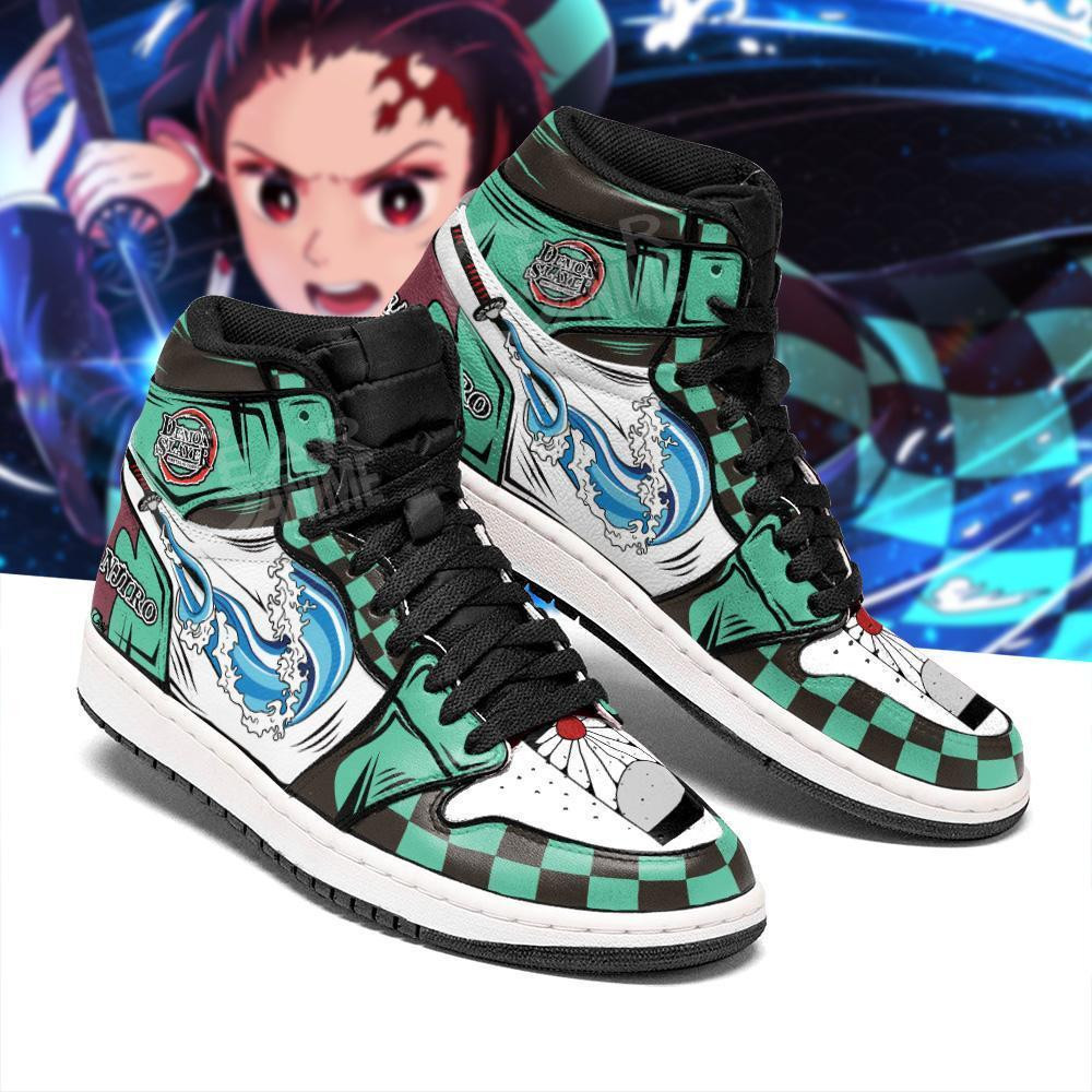 Kamado Tanjiro Water Breathing High-Top Leather Sneakers -  Demon Slayer: Kimetsu no Yaiba - Angle 1