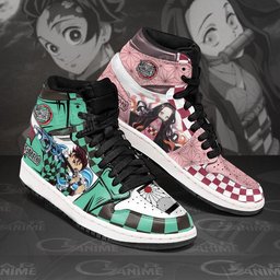 Tanjiro and Nezuko High-Top Leather Sneakers MN12 -  Demon Slayer: Kimetsu no Yaiba - Angle 2