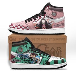 Tanjiro and Nezuko High-Top Leather Sneakers MN12 -  Demon Slayer: Kimetsu no Yaiba - Angle 1