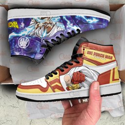 Goku Ultra Instinct vs Saitama High-Top Leather Sneakers Mashup Anime -  One Punch Man - Angle 3