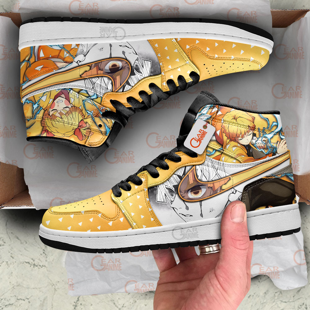 Zenitsu's Thunder First Form High-Top Leather Sneakers -  Demon Slayer: Kimetsu no Yaiba - Angle 3