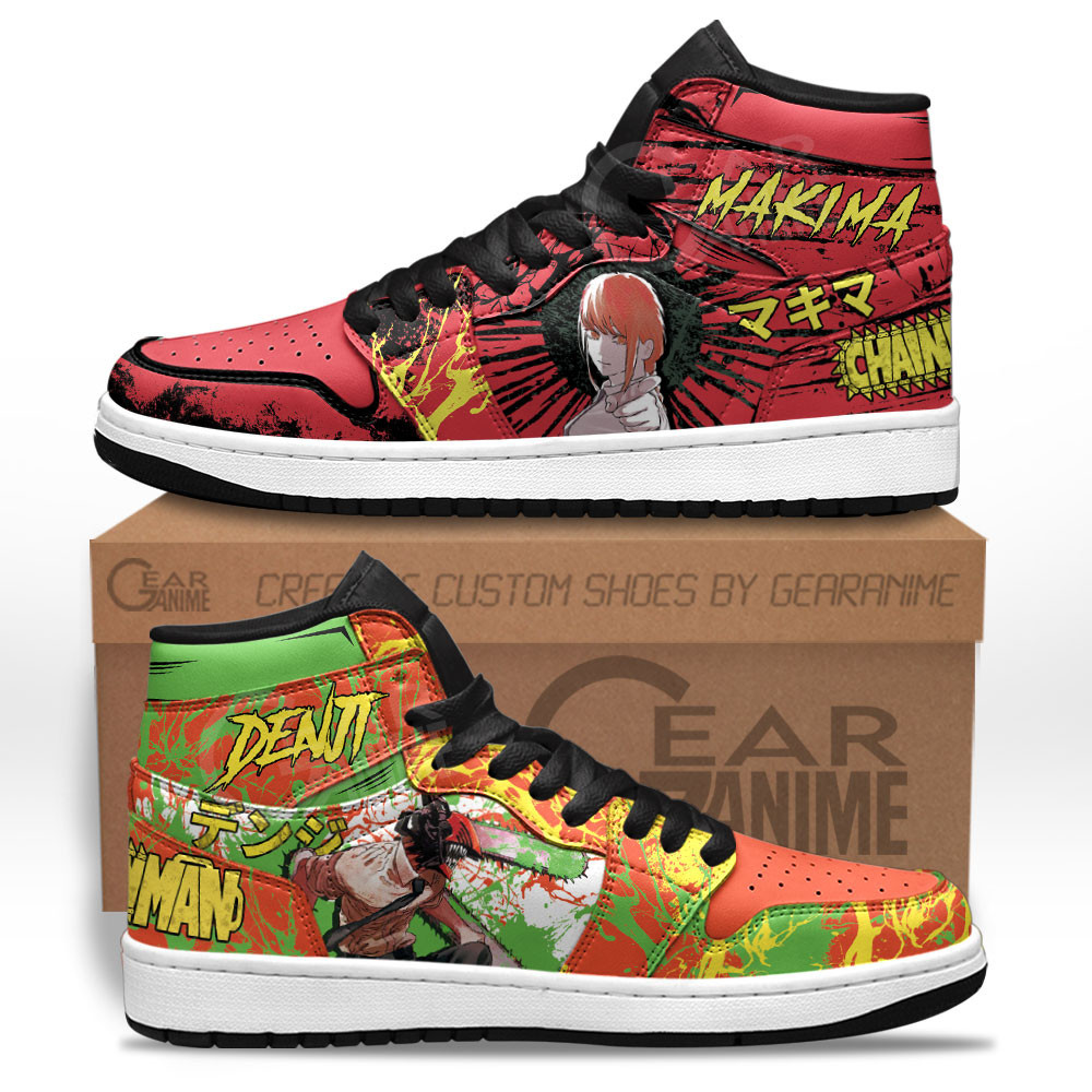 Denji and Makima High-Top Leather Sneakers -  Chainsaw Man - Angle 1