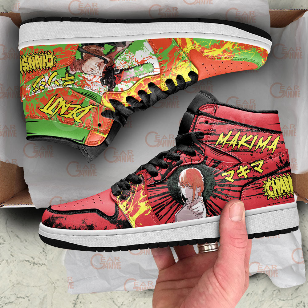 Denji and Makima High-Top Leather Sneakers -  Chainsaw Man - Angle 2