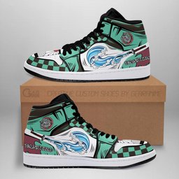 Tanjiro Water Breathing High-Top Leather Sneakers -  Demon Slayer: Kimetsu no Yaiba - Angle 1