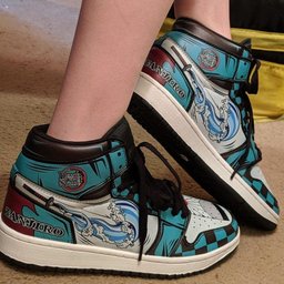 Tanjiro Water Breathing High-Top Leather Sneakers -  Demon Slayer: Kimetsu no Yaiba - Angle 6