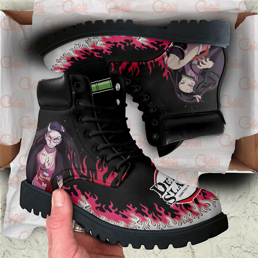 Nezuko Custom Anime Combat Boots Blood Demon Arts -  Demon Slayer: Kimetsu no Yaiba - Angle 2