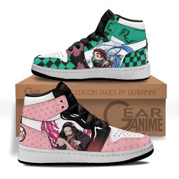 Tanjiro and Nezuko Kamado Brother Kids High-Top Leather Sneakers -  Demon Slayer: Kimetsu no Yaiba - Angle 1