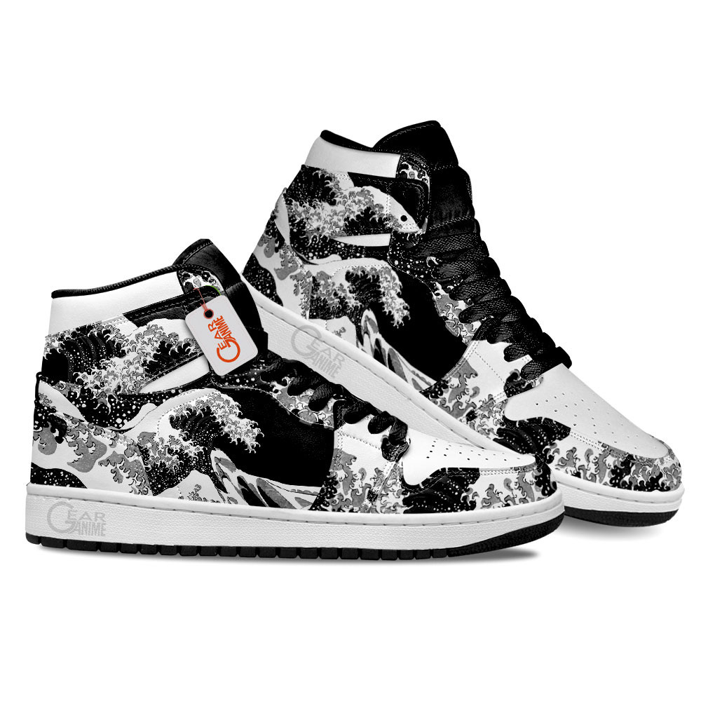 Japanese Kanagawa Wave Black And White J1-Sneakers Custom Shoes PT1306 Gear Anime