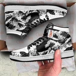 Japanese Kanagawa Wave Black And White J1-Sneakers Custom Shoes PT1306 Gear Anime