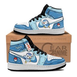 Piplup Kids High-Top Leather Sneakers Personalized -  Pokemon - Angle 1