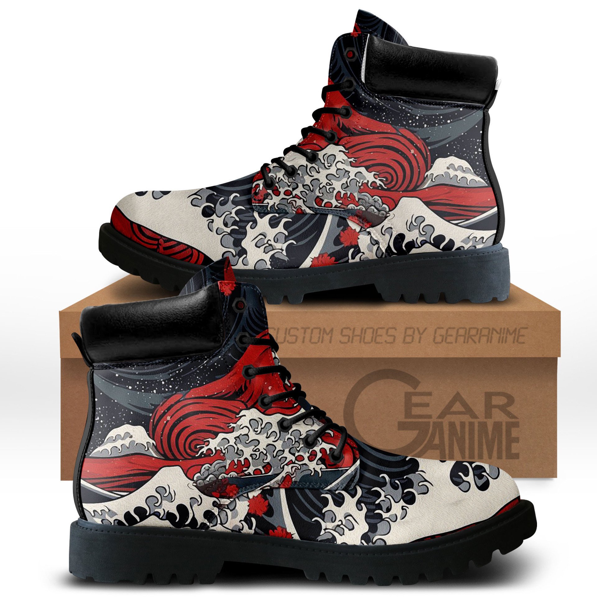 Japan Red Kanagawa Great Wave Boots Anime Custom Shoes PT1508Gear Anime