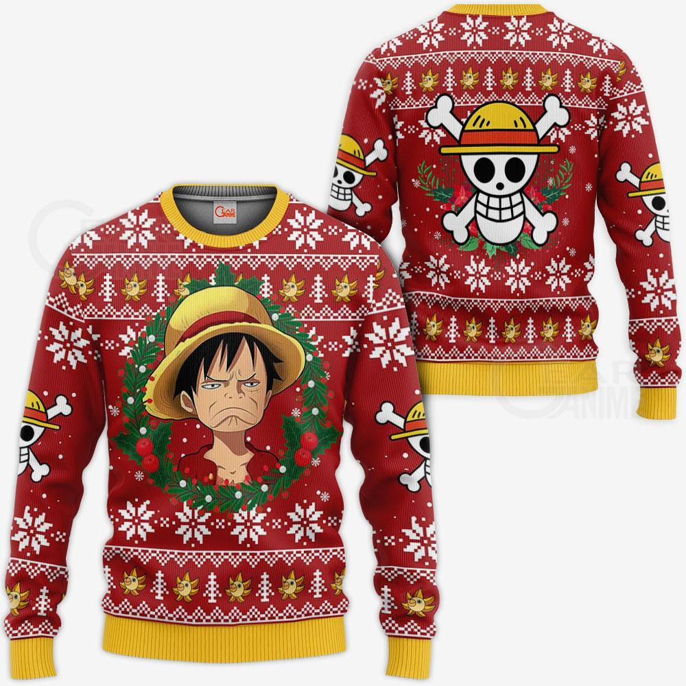 Luffy Ugly Christmas Sweater Funny Face Xmas Gift VA10 -  One Piece - Angle 1