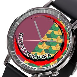 Giyu Tomioka Leather Band Wrist Watch Personalized -  Demon Slayer: Kimetsu no Yaiba - Angle 2