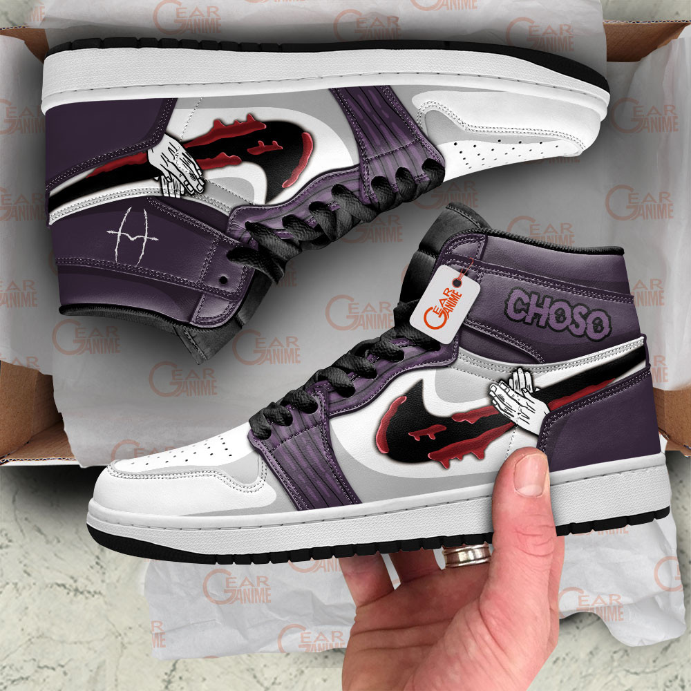 Choso's Cursed High-Top Leather Sneakers Flowing Red Scale Custom Name -  Jujutsu Kaisen - Angle 2