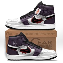 Choso's Cursed High-Top Leather Sneakers Flowing Red Scale Custom Name -  Jujutsu Kaisen - Angle 1