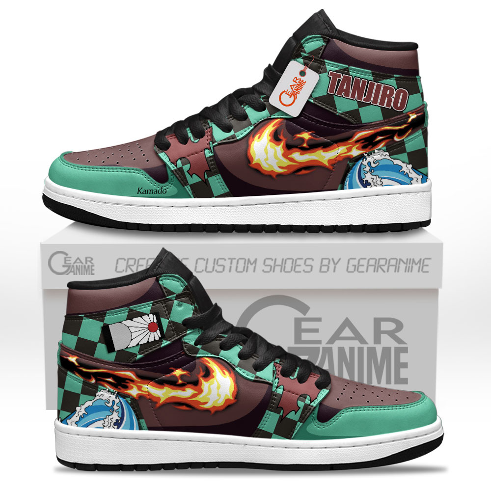 Tanjiro High-Top Leather Sneakers Hinokami Breathing Custom Name -  Demon Slayer: Kimetsu no Yaiba - Angle 1