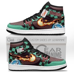 Tanjiro High-Top Leather Sneakers Hinokami Breathing Custom Name -  Demon Slayer: Kimetsu no Yaiba - Angle 1
