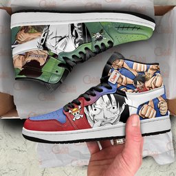 Luffy & Zoro Straw Hat Pirates High-Top Leather Sneakers -  One Piece - Angle 2