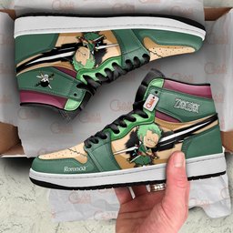 Roronoa Zoro High-Top Leather Sneakers Chibi Style Custom Name -  One Piece - Angle 2