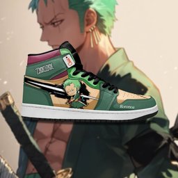 Roronoa Zoro High-Top Leather Sneakers Chibi Style Custom Name -  One Piece - Angle 4
